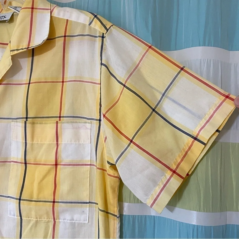 Vintage Plaid Button Down Short Sleeve Blouse Sz 10